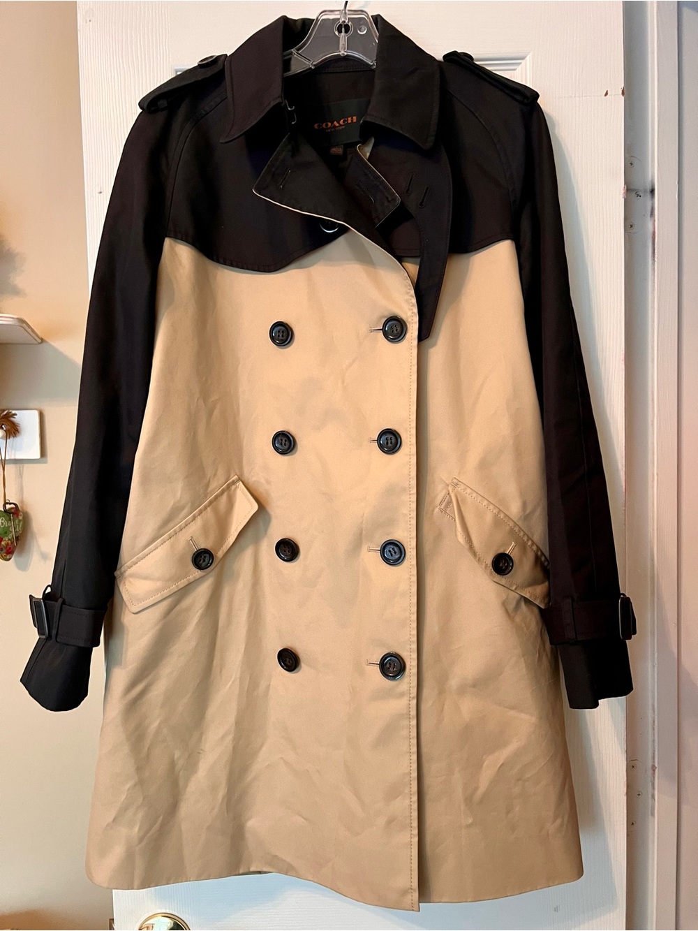 Coach Two-Tone Black and Beige Trench Coat